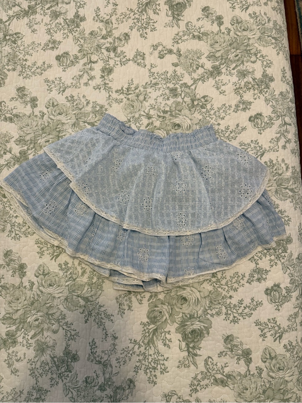 Light Blue Layered Eyelet Mini Skort